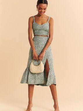 Abercrombie & Fitch Sage Green Floral Midi Skirt Set small top medium skirt